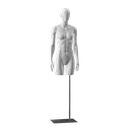 Busto de maniquí deportivo mujer con piernas,  gris, base de metal, cabeza abstracta, postura 201