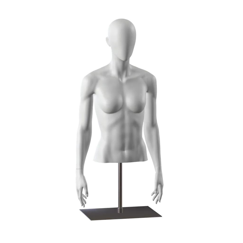 Sport bust without legs, female, grey, metal base, abstract head, pose 251