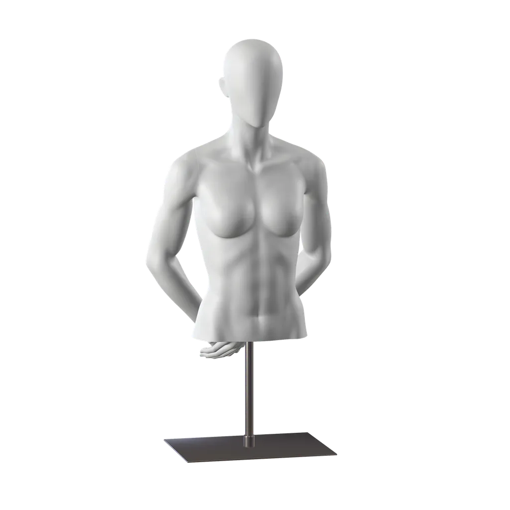 Sport bust without legs, female, grey, metal base, abstract head, pose 252