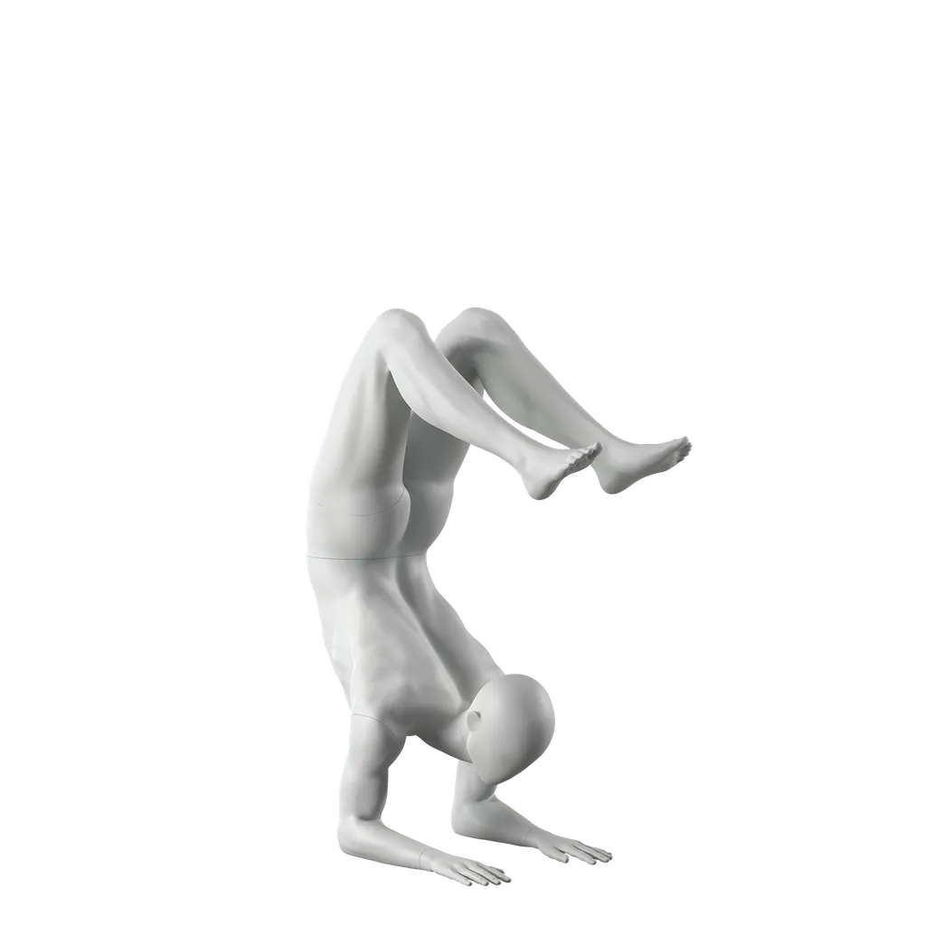 Yoga sport mannequin, male, grey, abstract head, pose 308