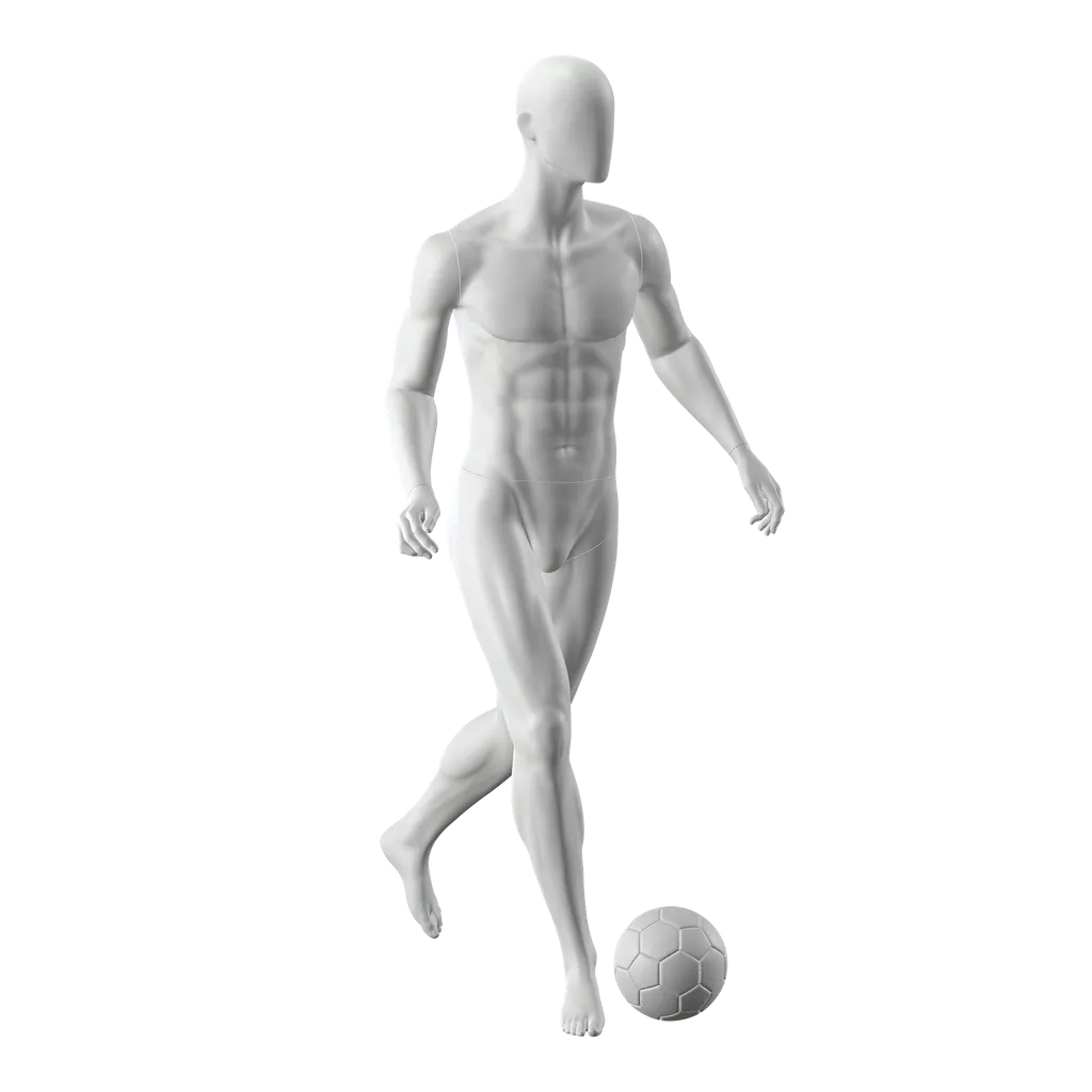 Maniquí de deporte fútbol, hombre, gris, cabeza abstracta, postura de pie 322