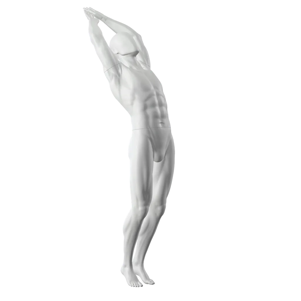 Diving sport mannequin, male, grey, abstract head, standing pose 325