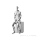 Sport mannequin, male, grey, abstract head, seated pose 326