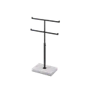 Double T-stand, for jewelry display, black powder-coated steel with marble-look base