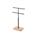 Double T-stand, for jewelry display, black powder-coated steel with wooden base