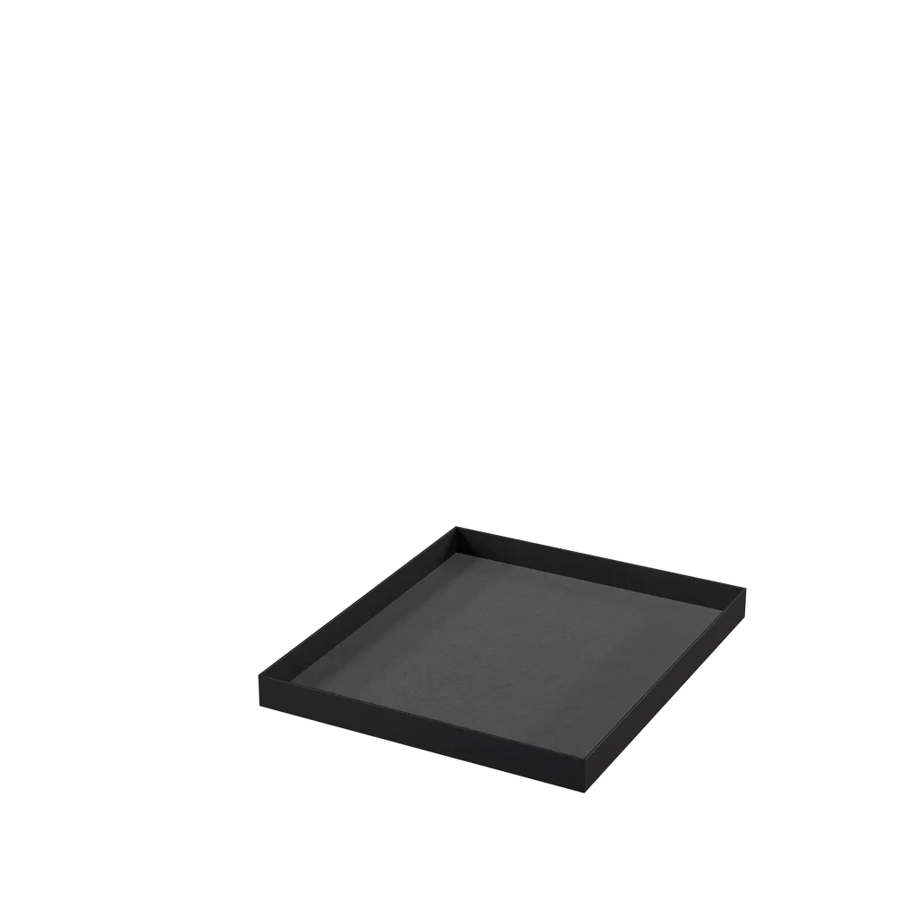 Display tray, black metal with black velvet lining, 35x30 cm