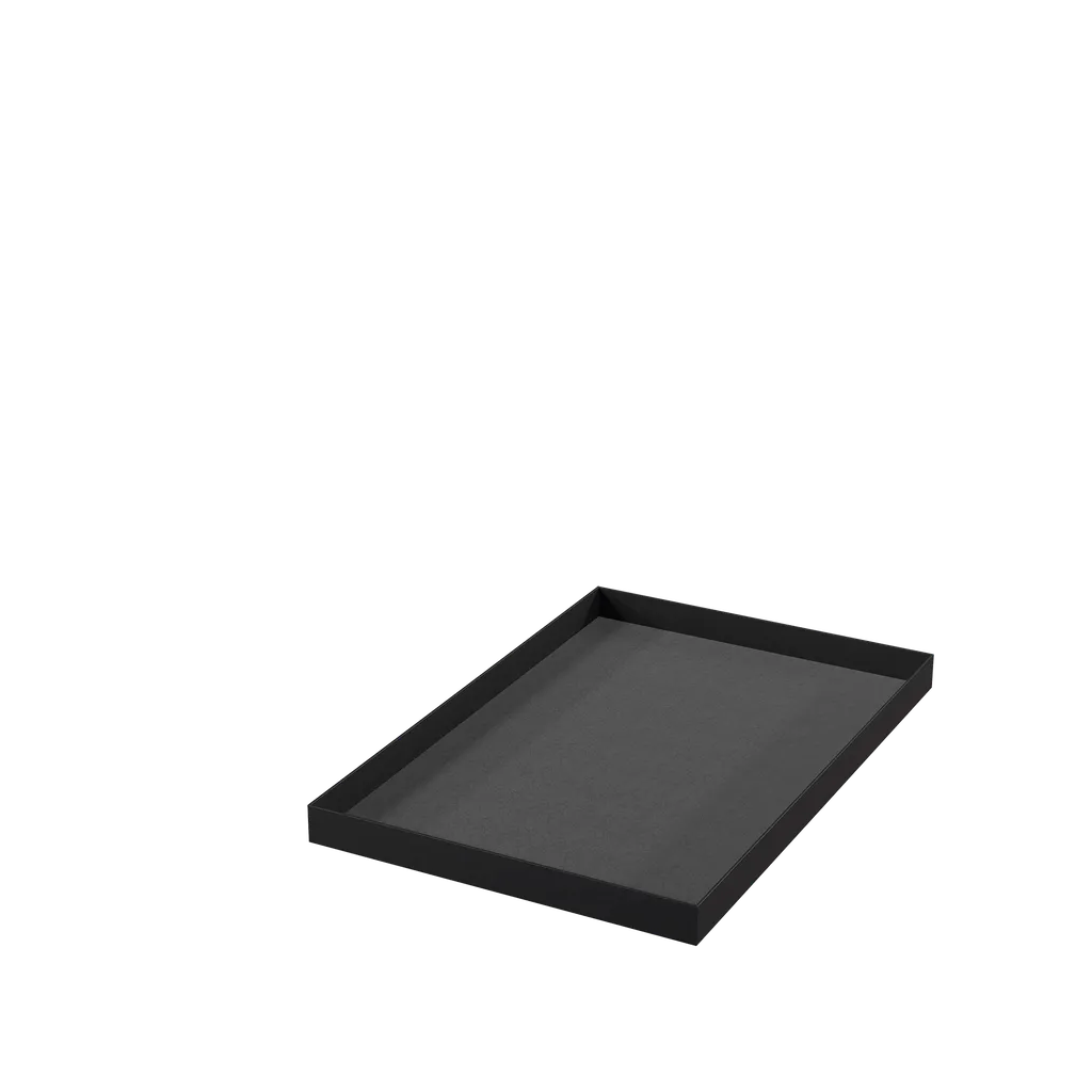 Display tray, black metal with black velvet lining, 45x30 cm