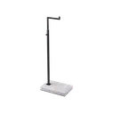 Adjustable L-stand, for displaying leather goods, handbags, and fashion accessories, black powder-coated steel with marble-look base