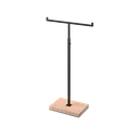 Adjustable T-stand, for displaying (hand)bags, scarves, and jewelry, black powder-coated steel with wooden base