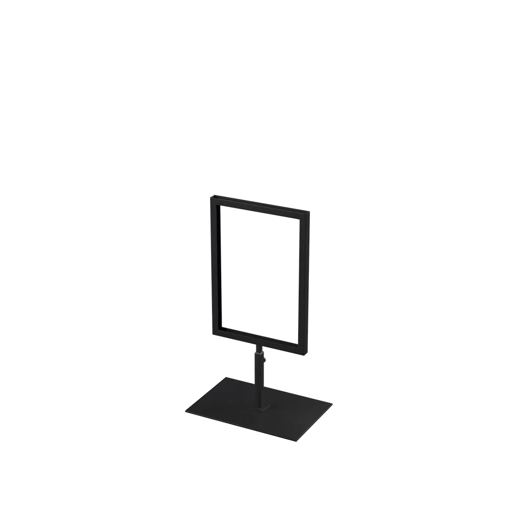 A5 info display, adjustable height, black powder-coated steel