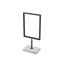 A4 info display, adjustable height, black powder-coated steel with marble base