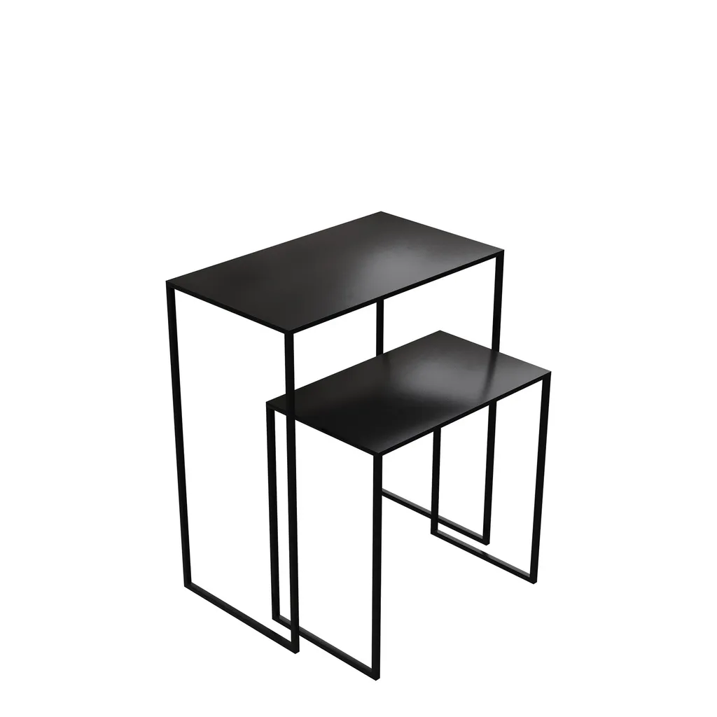 Set de 2 tables d'appoint, 60x35xh70 et 50x30xh50 cm, en métal noir laqué