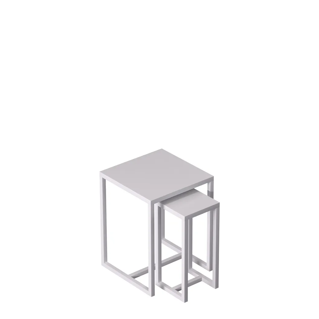 Set de 2 tables d'appoint, 30x30xh43 cm et 36x36xh48 cm, en métal blanc laqué