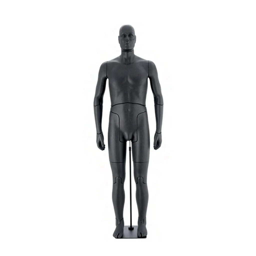 Male flexible mannequin, black polypropylene foam