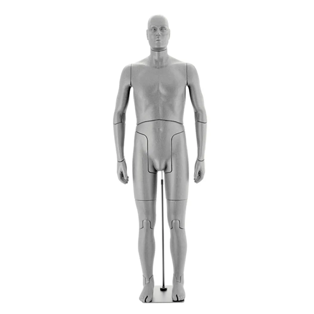 Male flexible mannequin, silvergrey PU foam