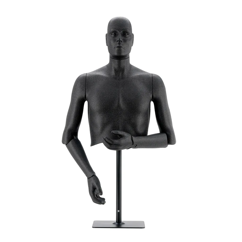 Flexible men's bust, black, including square stand, including neck cap