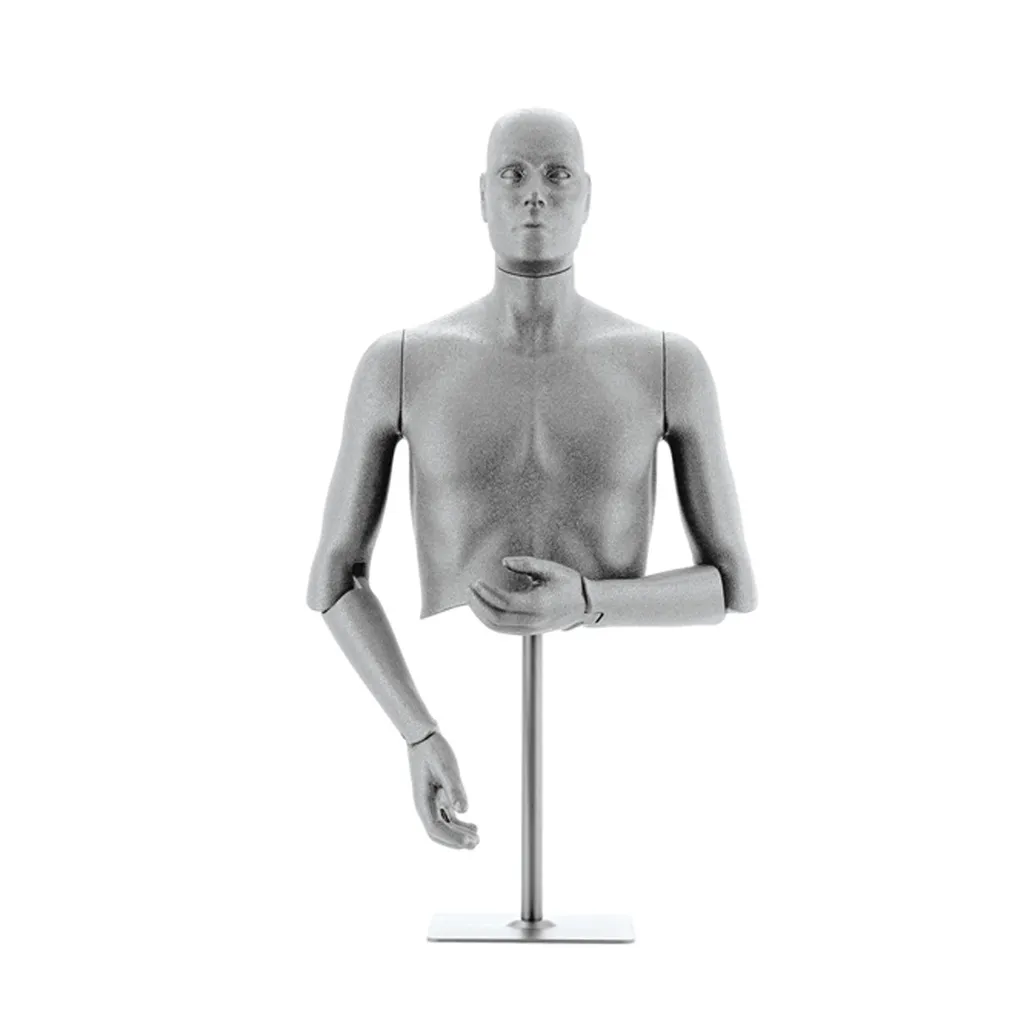 Flexible men's bust, gray, including chrome stand, including neck cap