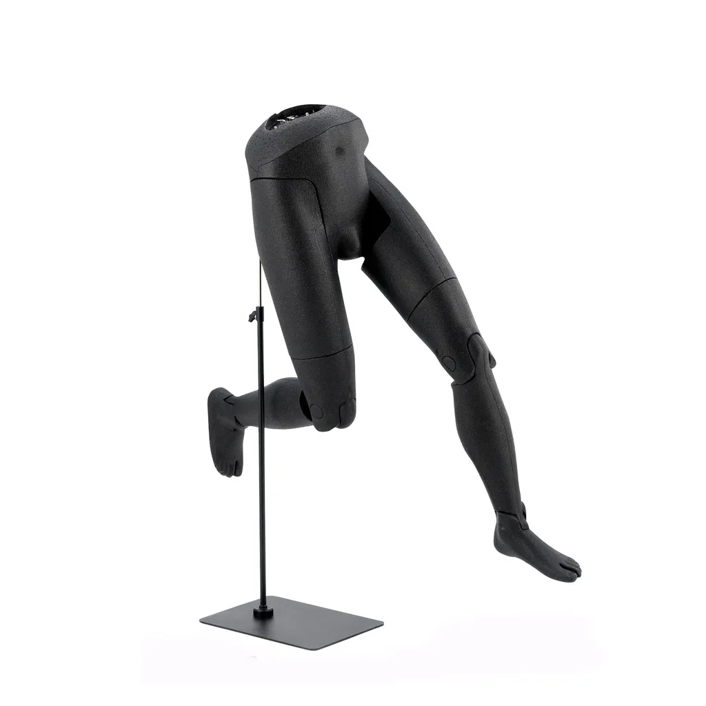 Présentoir jambes articulé, homme, noir, avec socle noir avec connexion dorsale