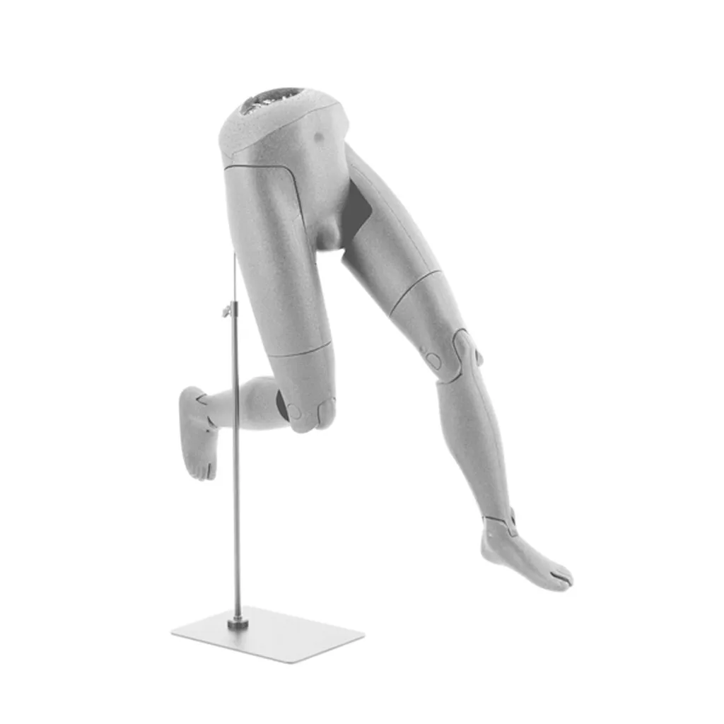 Présentoir jambes articulé, homme, gris, avec socle chromé avec connexion dorsale