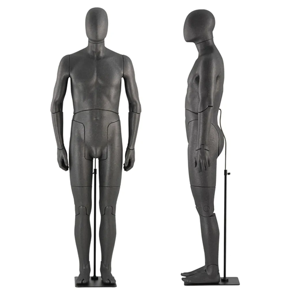 Male flexible mannequin, black PP foam