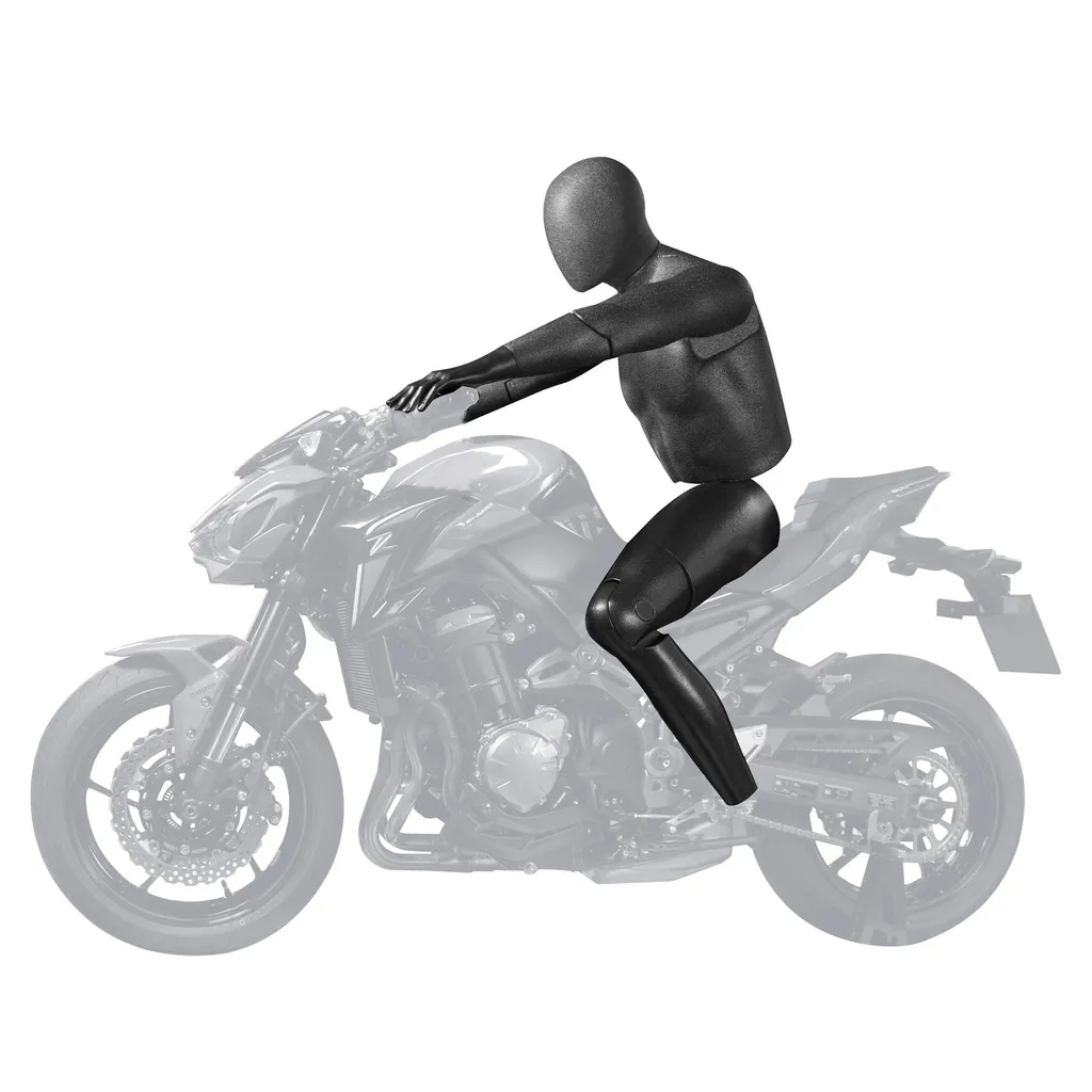 Male flexible mannequin, black, motorbike