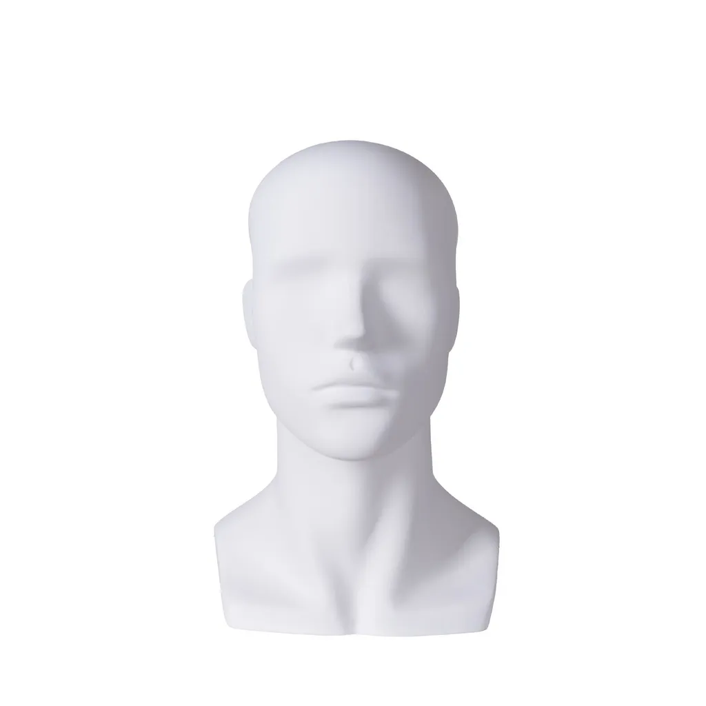 Abstract male head, finished in FRP, white mat