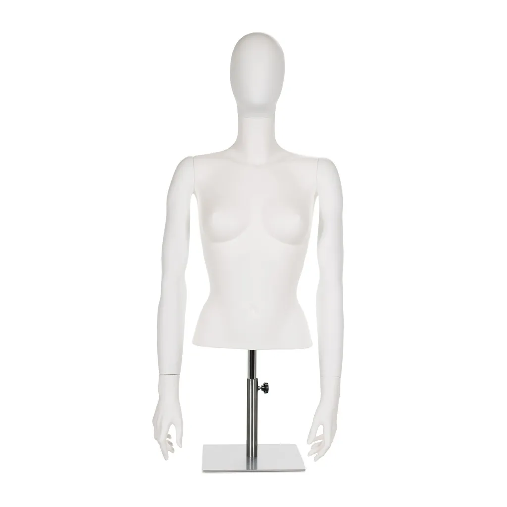 Female torso, short, abstract head and arms, white