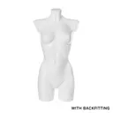 Torso femenino de plástico, copa B, plástico blanco reciclable, con conexión trasera, pose 2005DB_WH.