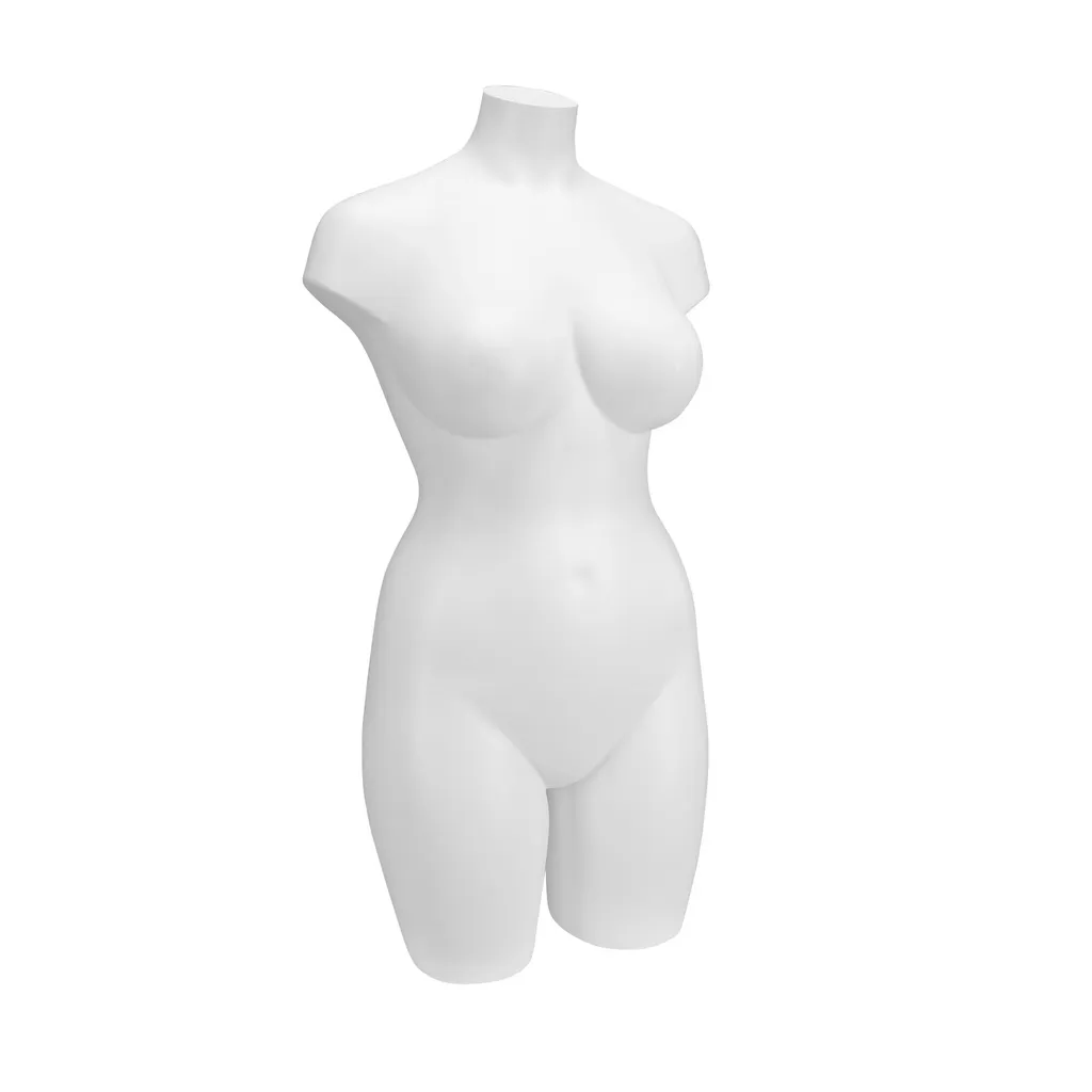 Torso femenino de plástico de talla grande, plástico reciclable blanco, pose 2005DET_WH.