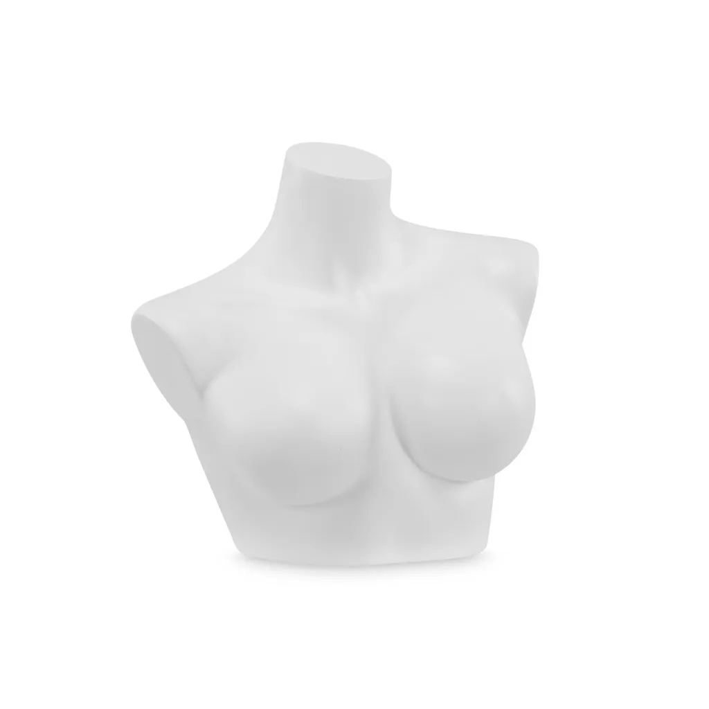 Plastic mannequin bust, female, short model, E-cup, white recyclable plastic, pose 2005DMXC