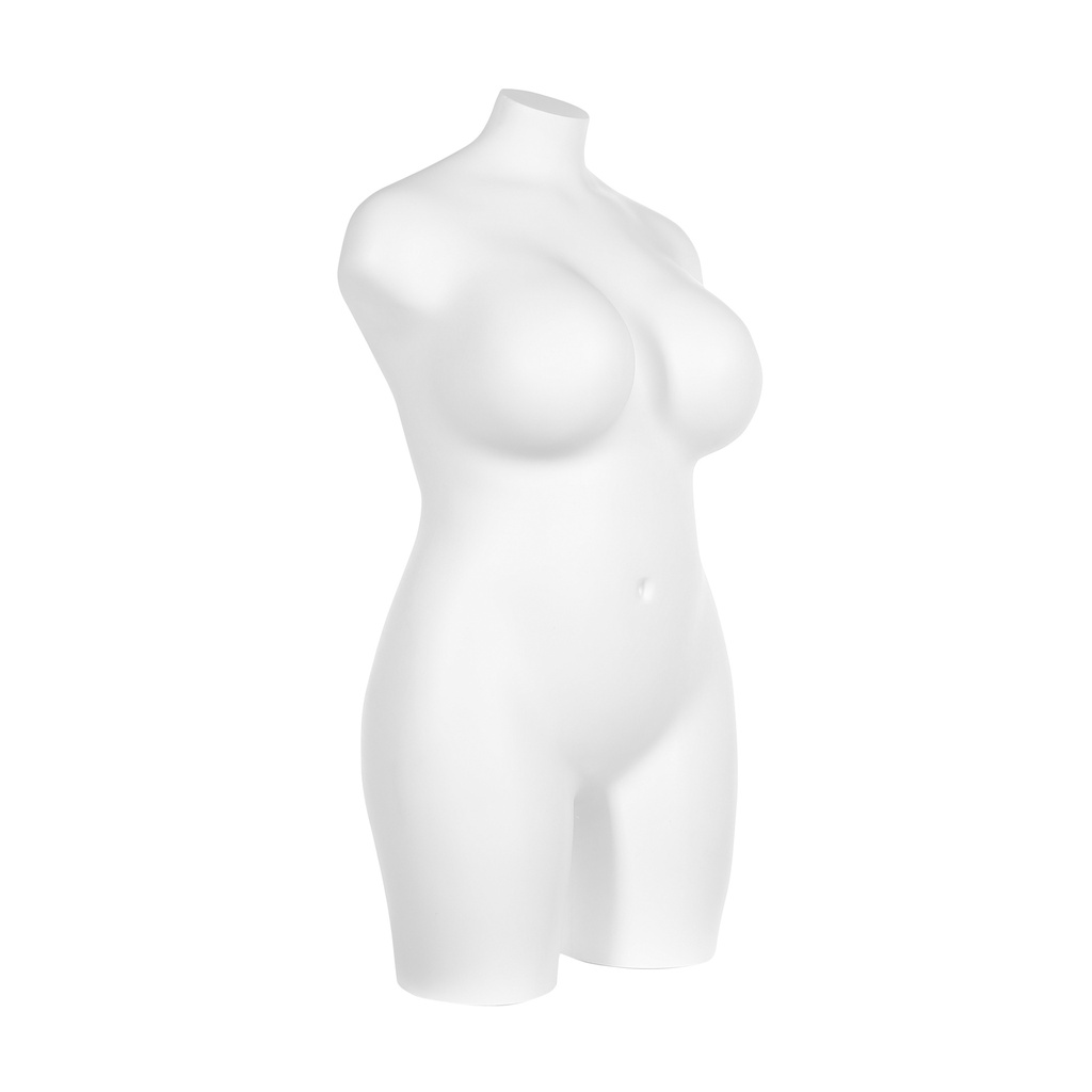 Torso femme en plastique, taille forte, sans bras, plastique recyclable blanc, pose 2005DXLM_WH