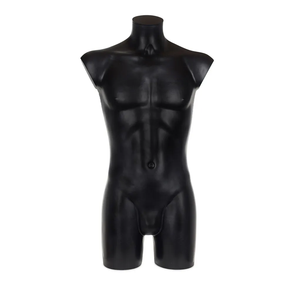 Plastic mannequin torso, male, with backscrew, black recyclable plastic, pose 2005U_BL