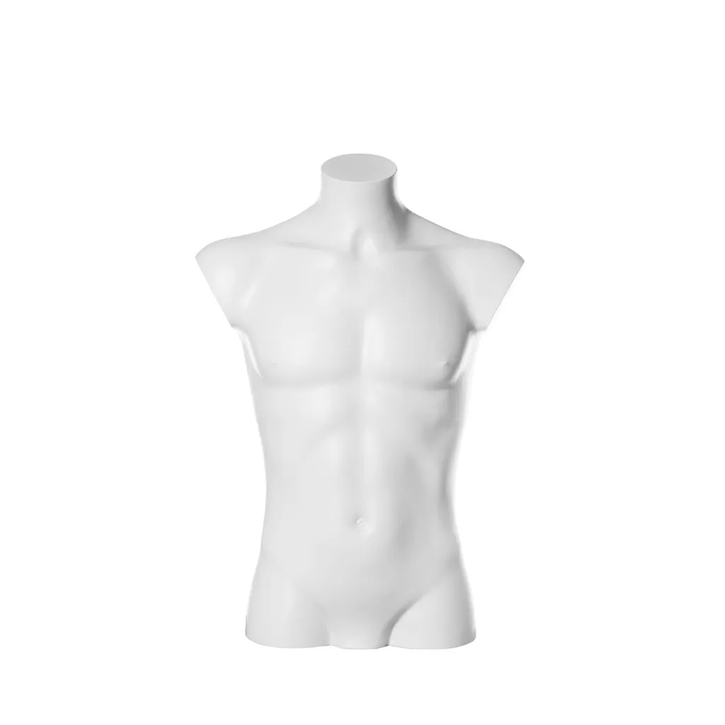 Busto masculino de plástico, plástico reciclable blanco, pose 2005UCE_WH.