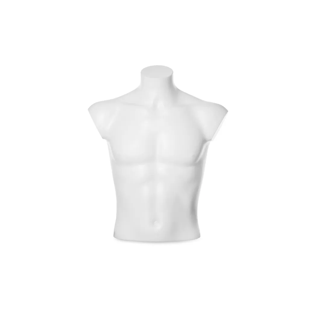 Plastic mannequin bust, type untill waist, male, white recyclable plastic, pose 2005UCL_WH