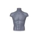 Torso masculino, modelo corto, plástico reciclable gris, pose MSLBUL_GR.