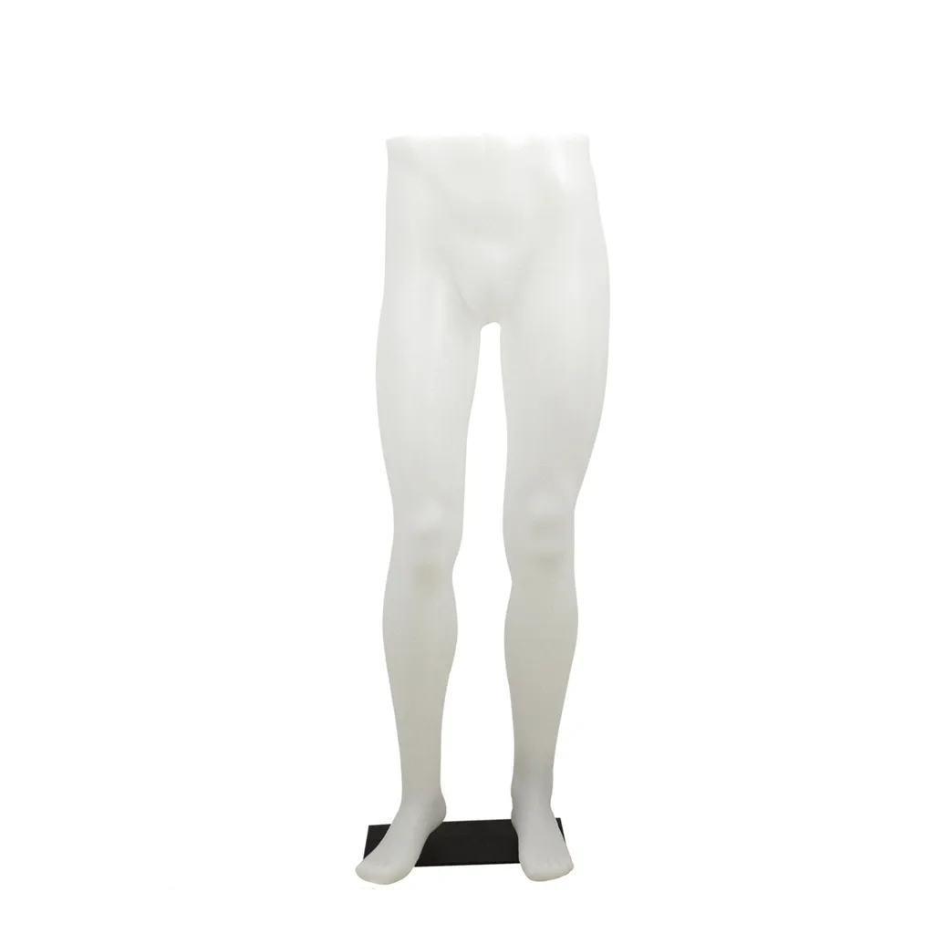 Présentoir jambes hommes pour pantalons blanc avec socle rectangulaire noir laqué avec pin de pied et de mollet