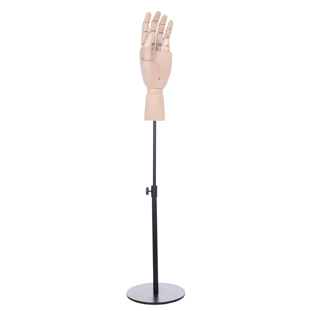 Male wooden hand, black base