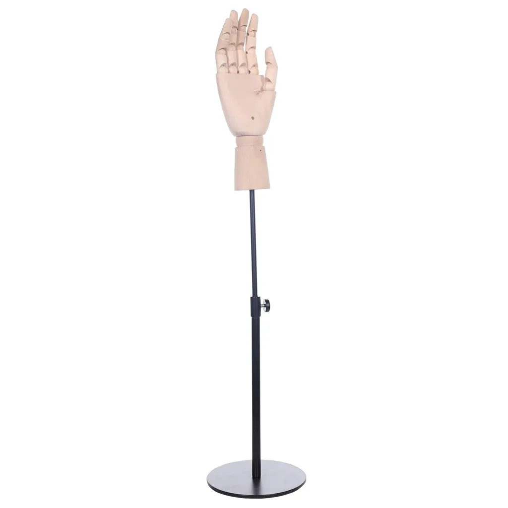 Male wooden hand, black base