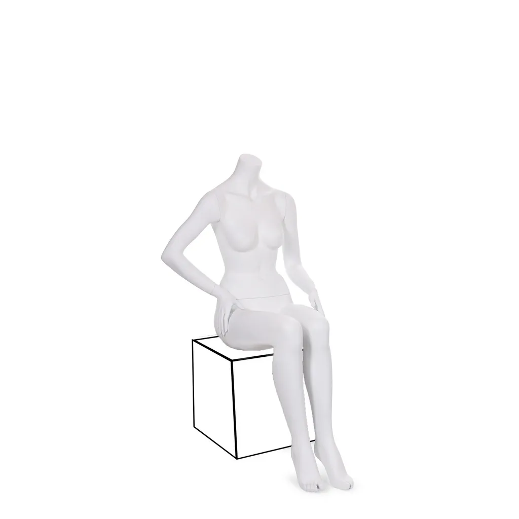 Mannequin femme assis sans tête, blanc