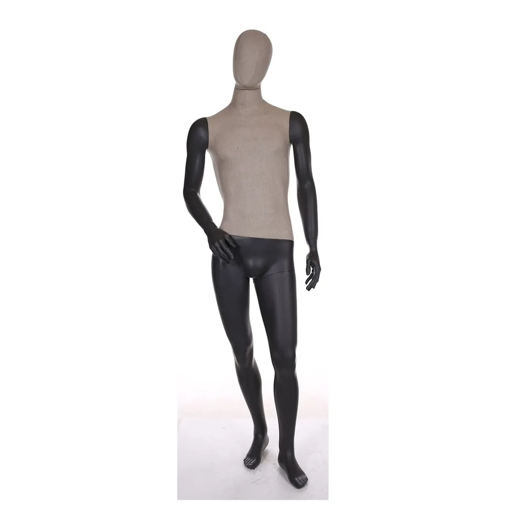 Male abstract mannequin, black with vintage fabric