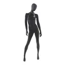 Black female window mannequin, abstract head, round glass base, pose 13