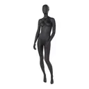 Black female window mannequin, abstract head, round glass base, pose 14