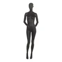 Black female window mannequin, abstract head, round glass base, pose 7