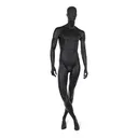 Mannequin de vitrine homme noir, avec tête abstraite, socle rond en verre, pose 22