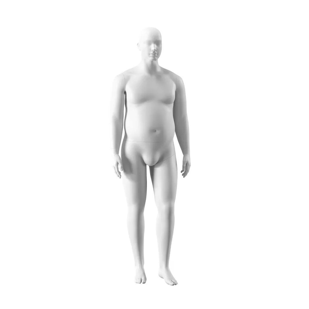 Mannequin grande taille, homme, tête semi-abstraite, taille XXL, blanc mat, pose debout 102