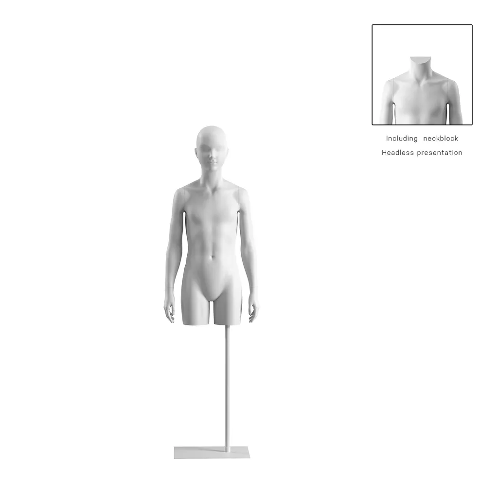 Child torso on stand, 8 years, abstract head, white, pose 312