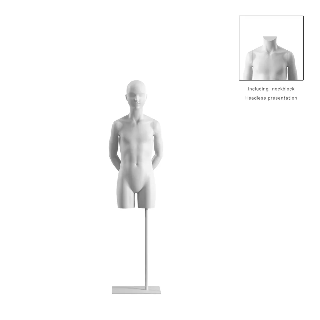 Child torso on stand, 8 years, abstract head, white, pose 322