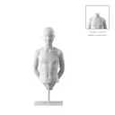 Buste sur socle, avec bras, enfant, blanc 12 ans, tête abstraite, socle long blanc, pose 422