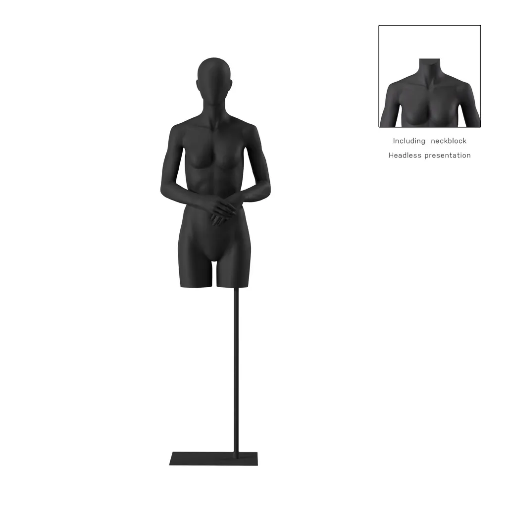 Female torso on stand, abstract head, black, pose 002