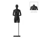 Torse sur socle, avec bras, femme, noir, tête abstraite, socle long noir, pose 002